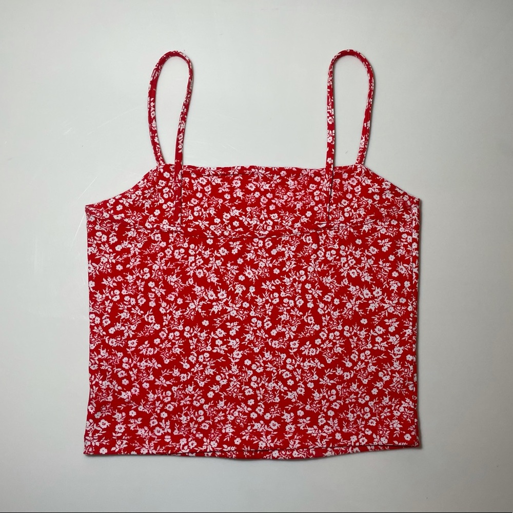 Pacsun - Cropped Spaghetti Strap Tank - Red & White Floral Pattern